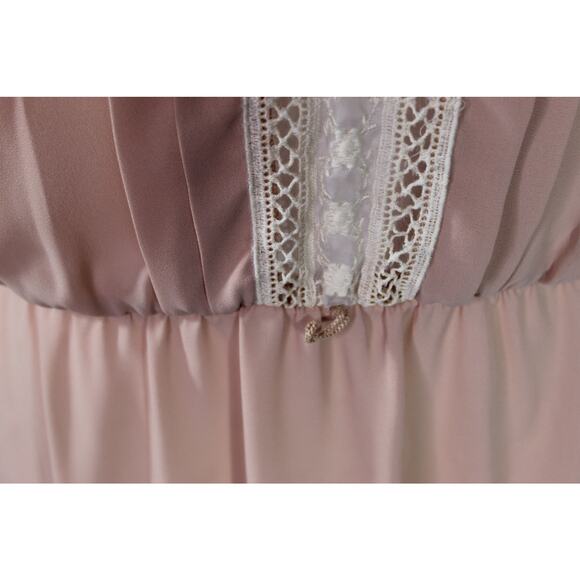 Vintage 80s Prairie Style Core Dress Coral Pink Lantern Sleeve Mock Collar - Picture 14 of 15